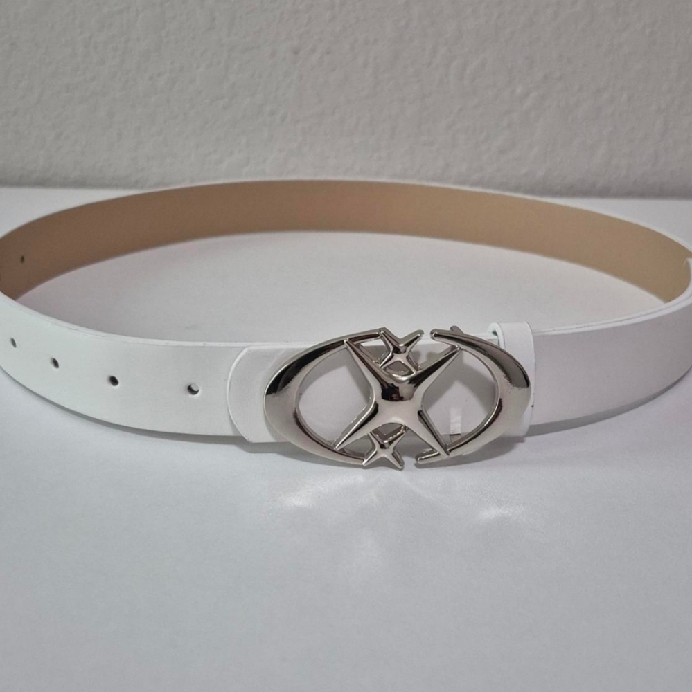 White Leather Belt with Silver Buckle
